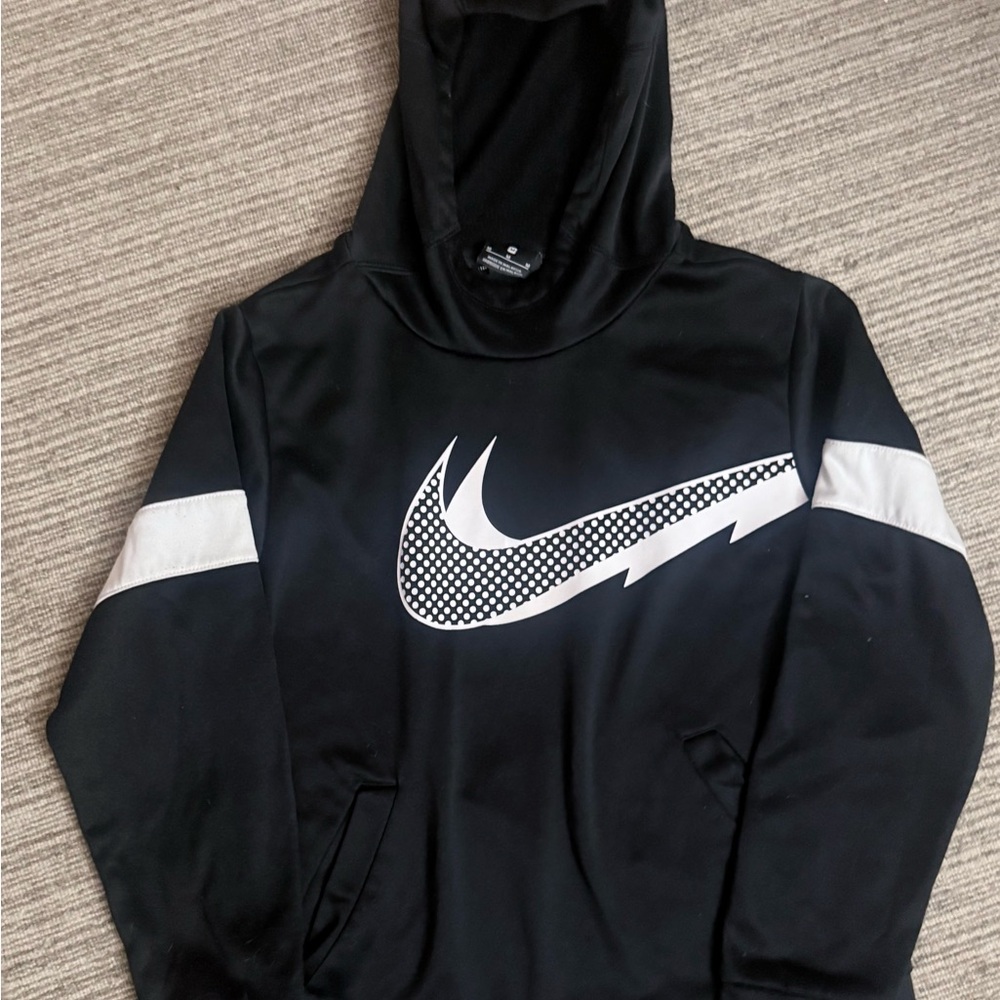 Nike Black Crewneck Hoodie with White Swoosh Detail